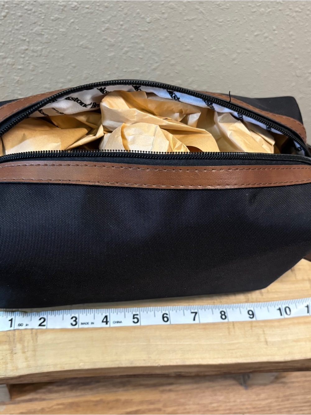NEW Brookestone Black Canvas Toiletry bag with Brown Trim